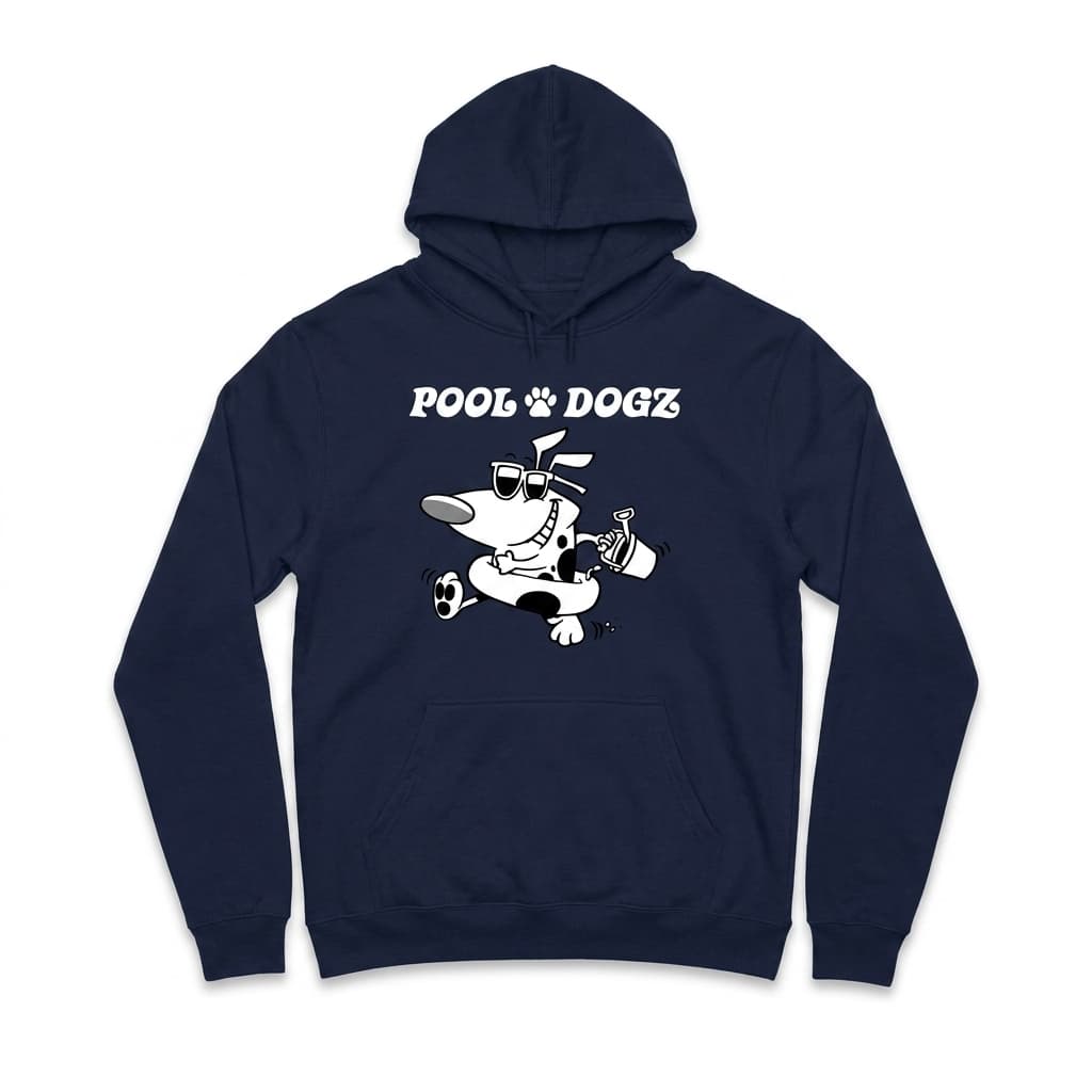 Navy hoodie with the Pool Dogz logo on the chest