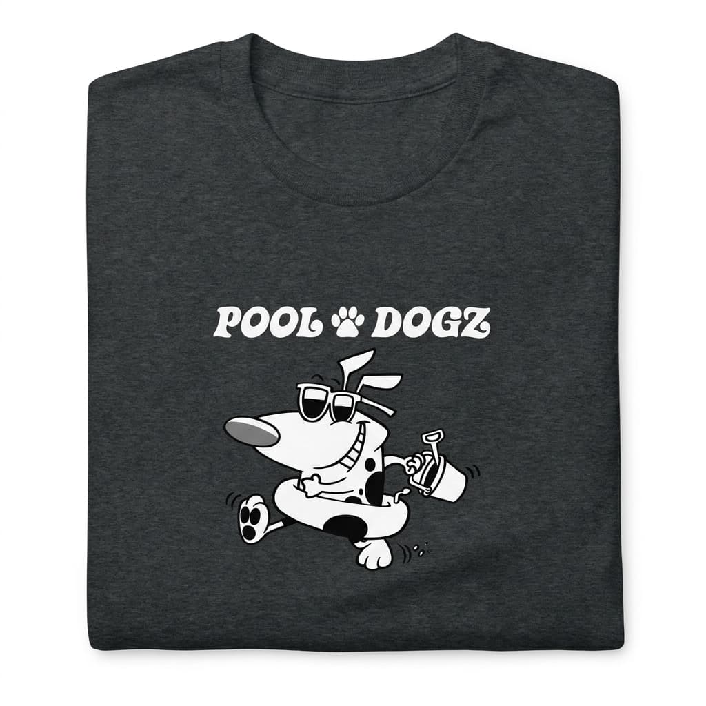 Dark heather gray t-shirt with the Pool Dogz logo