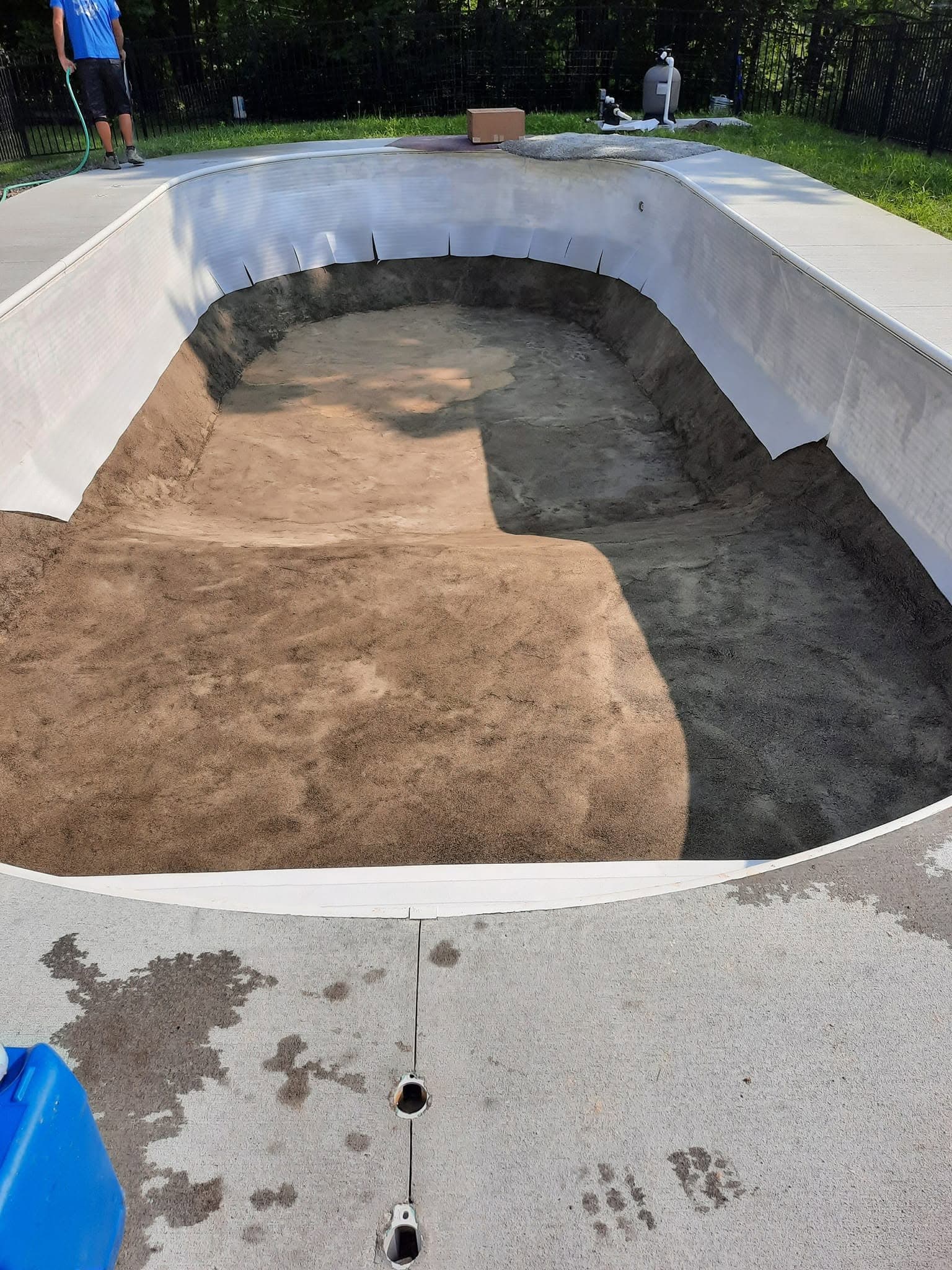 Regraded and smoothed pool base with new wall foam installed
