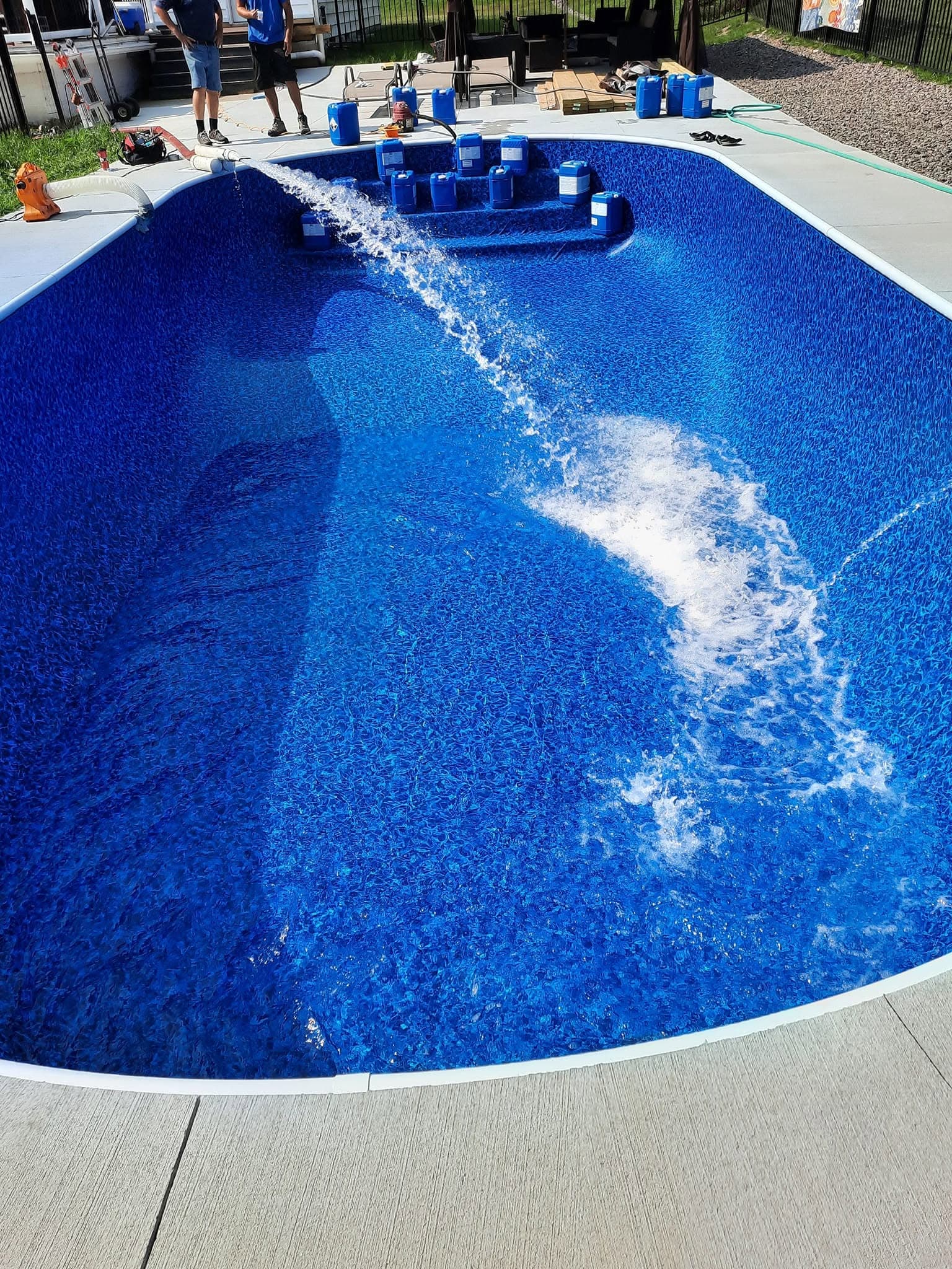 New liner installed and pool filling with water